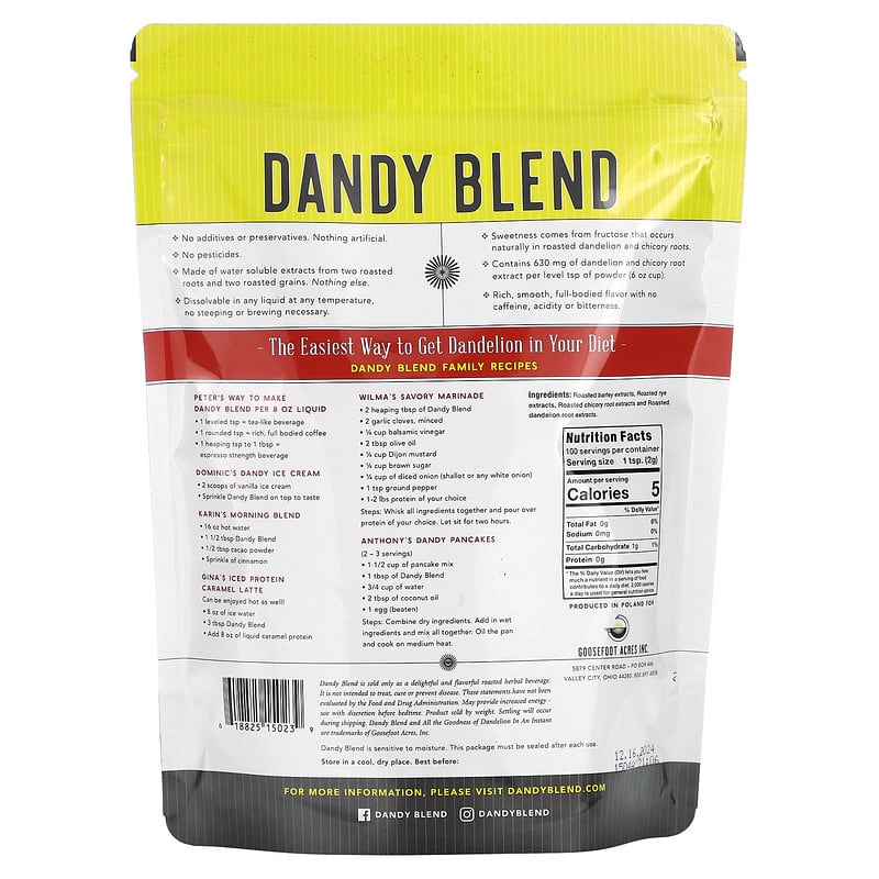Dandy Blend, Instant Herbal Beverage with Dandelion, Caffeine Free, 7.05 oz (200 g)