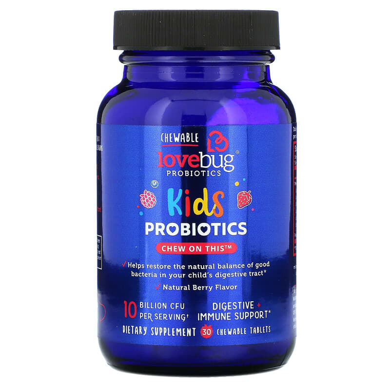 LoveBug Probiotics, Kids Probiotics,  Delicious Berry, 10 Billion CFU, 30 Chewable Tablets