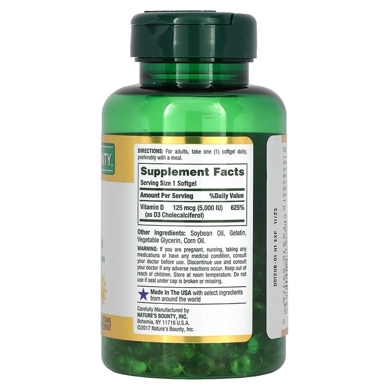 Nature's Bounty, D3, 125 mcg (5,000 IU), 240 Rapid Release Softgels