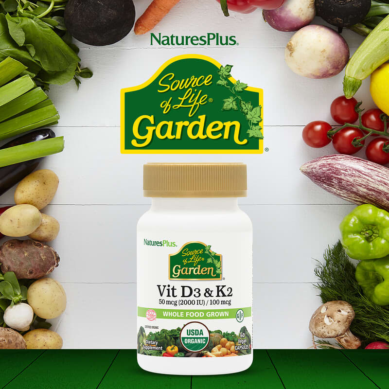 NaturesPlus, Source of Life Garden, Vit D3 & K2, 60 Vegan Capsules