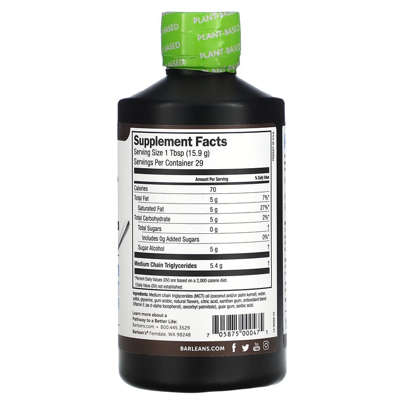 Barlean's, Seriously Delicious, MCT Oil, Superior Absorption Formula, Coconut, 5,400 mg, 1 lb (454 g)