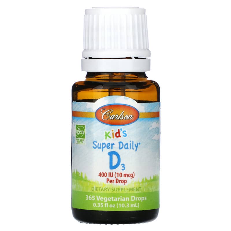 Carlson, Kids Super Daily D3, 10 mcg (400 IU ), 365 Vegetarian Drops, 0.35 fl oz (10.3 ml)