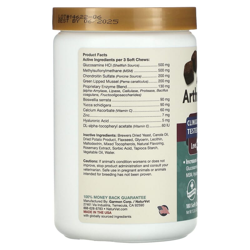 NaturVet, ArthriSoothe-GOLD, Advanced Joint Care, For Dogs & Cats, Level 3, 180 Soft Chews