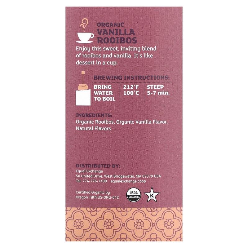 Equal Exchange, Organic Vanilla Rooibos, Herbal Tea, Caffeine-Free, 20 Tea Bags 1.41 oz (40 g)