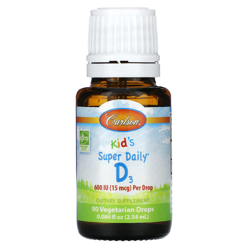 Carlson, Kid's Super Daily D3, 15 mcg (600 IU), 90 Vegetarian Drops, 0.086 fl oz (2.54 ml)