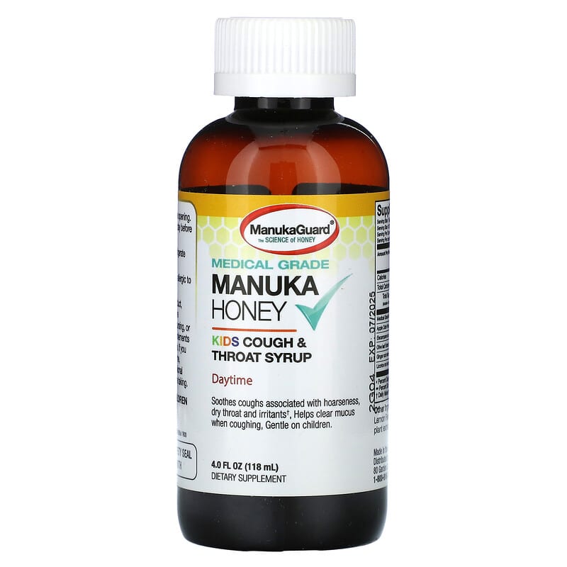 ManukaGuard, Manuka Honey, Kids Cough & Throat Syrup, Daytime, Honey Lemon, 4 fl oz (118 ml)