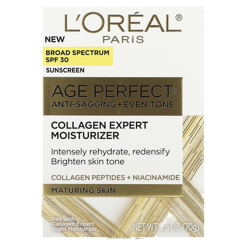 L'Oréal, Age Perfect Anti-Sagging + Even Tone, Collagen Expert Moisturizer, SPF 30, 2.5 oz (70 g)