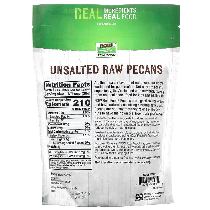 NOW Foods, Real Food, Raw Pecans, Unsalted, 12 oz (340 g)