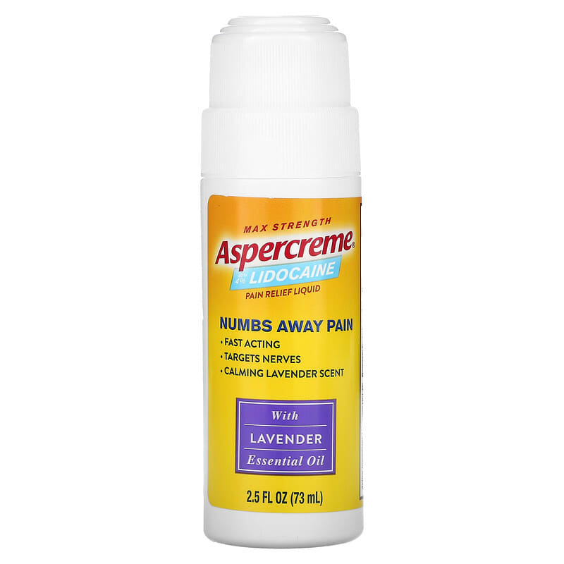 Aspercreme, Max Strength Pain Relief Liquid, With 4% Lidocaine, Lavender Essential Oil, 2.5 fl oz (73 ml)