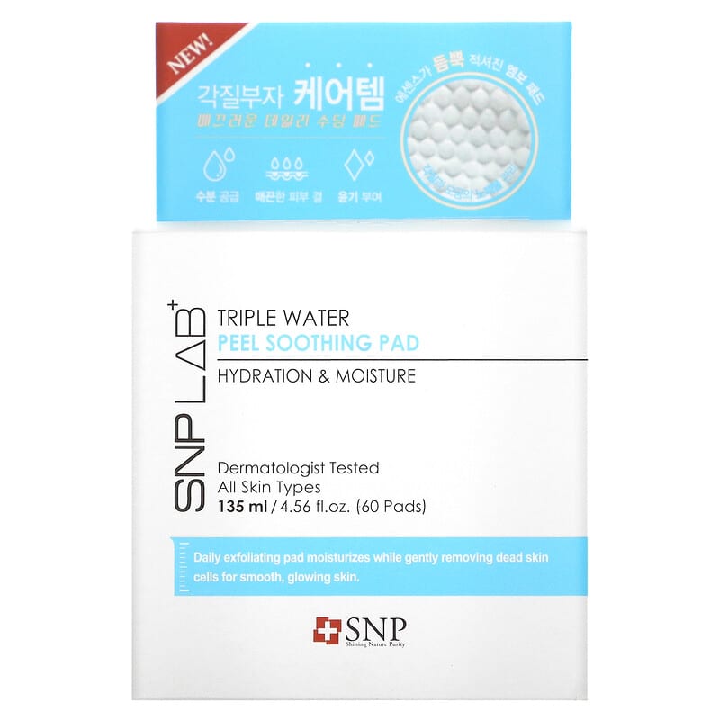 SNP, LAB+, Triple Water Peel Soothing Pad, 60 Pads, 4.56 fl oz (135 ml)