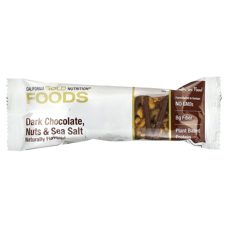 California Gold Nutrition, FOODS - Dark Chocolate, Nuts, & Sea Salt Bar Gold Bar, 12 Bars