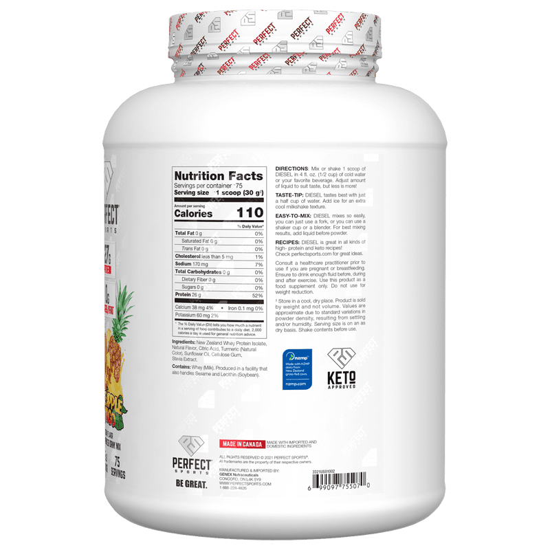 Perfect Sports, Diesel, New Zealand Whey Isolate, Pineapple Mango, 5 lb (2.27 kg)