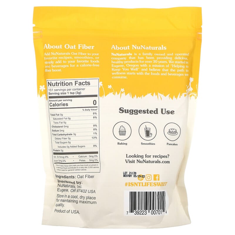 NuNaturals, Oat Fiber Powder, 1 lb (454 g)