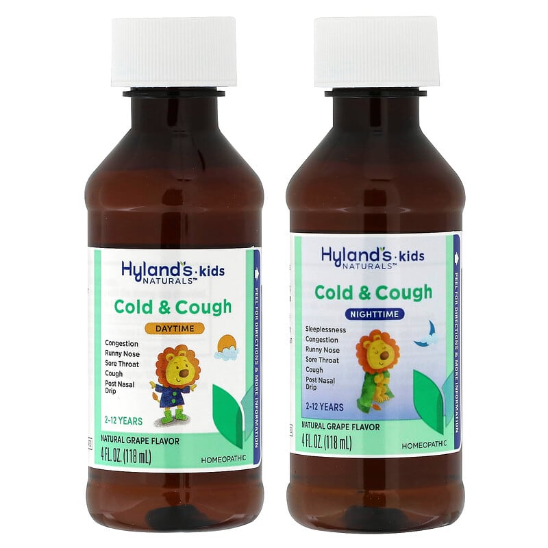 Hyland's Naturals, Kids, Cold & Cough Combo Pack, Daytime/Nighttime, Age 2-12 Years, Natural Grape, 2 Bottles, 4 fl oz (118 ml) Each