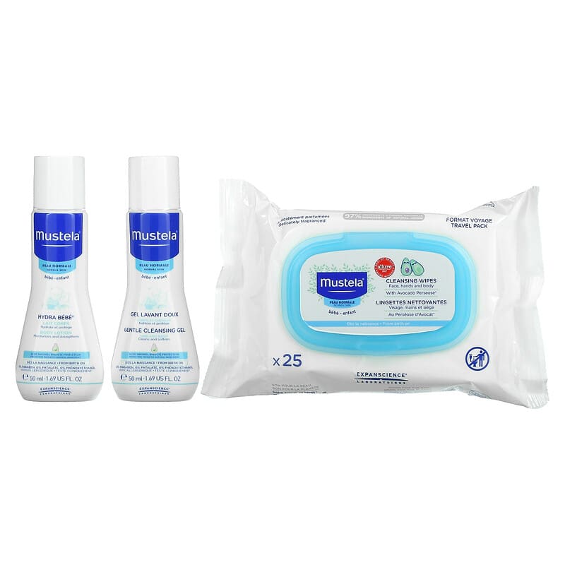 Mustela, Bebe On The Go, Skincare Travel Set, 3 Piece Set