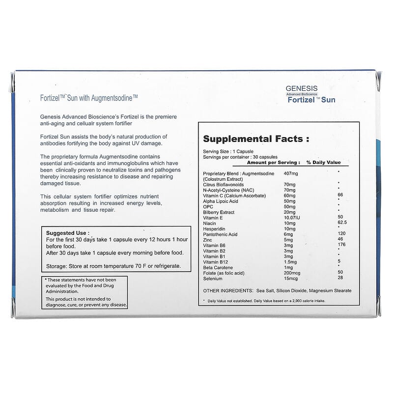 ENADA, Fortizel Sun, Cellular System Fortifier, 30 Capsules