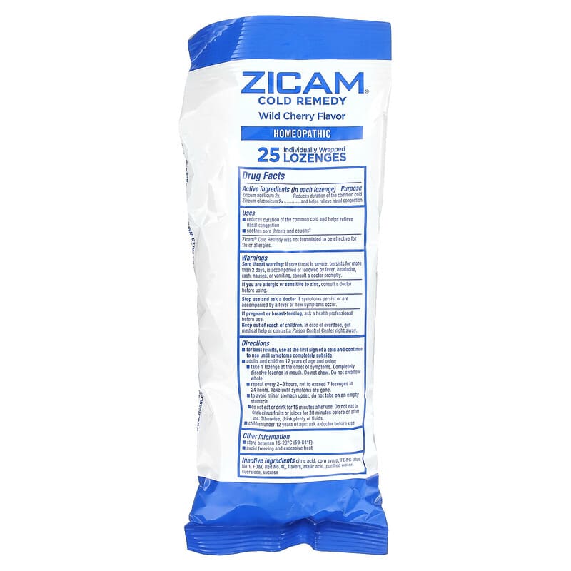 Zicam, Cold Remedy, Lozenges, Wild Cherry , 25 Individually Wrapped Lozenges