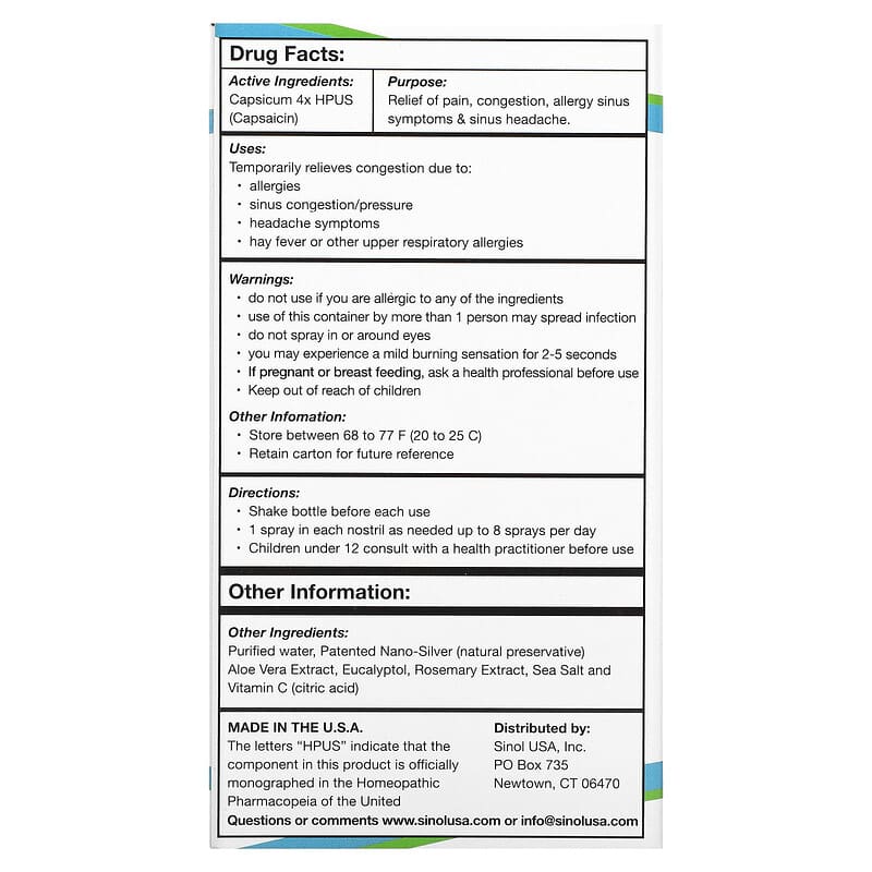 Sinol, SinolM, All-Natural Nasal Spray, Fast Allergy & Sinus Relief, 15 ml