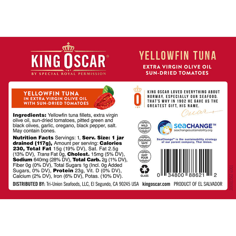 King Oscar, Yellowfin Tuna, Extra Virgin Olive Oil Sun-Dried Tomatoes, 6.7 oz (190 g)