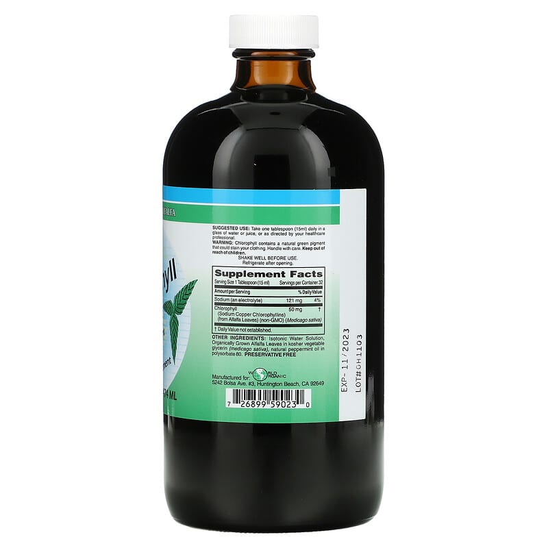 World Organic, Liquid Chlorophyll, Natural Mint, 50 mg, 16 fl oz (474 ml)