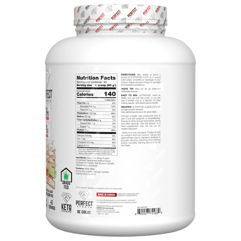 Perfect Sports, Ultra Fuel, Grass-Fed Whey Protein, Vanilla Ice Cream, 4 lb (1.82 kg)