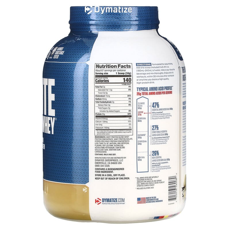 Dymatize, Elite 100% Whey Protein Powder, Gourmet Vanilla, 5 lbs (2.3 kg)