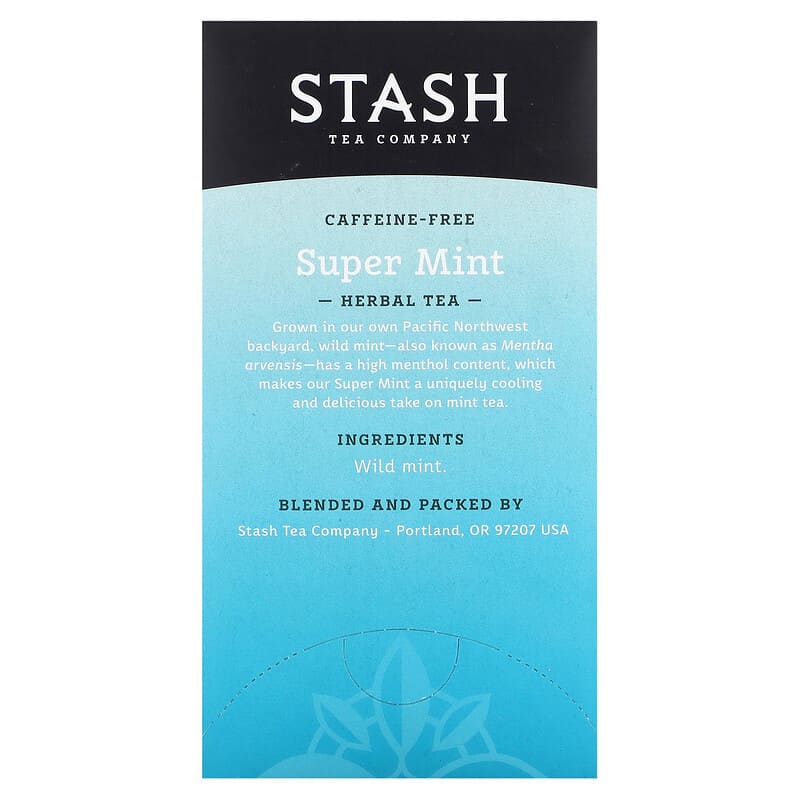 Stash Tea, Herbal Tea, Super Mint, Caffeine-Free, 18 Tea Bags, 0.6 oz (18 g)