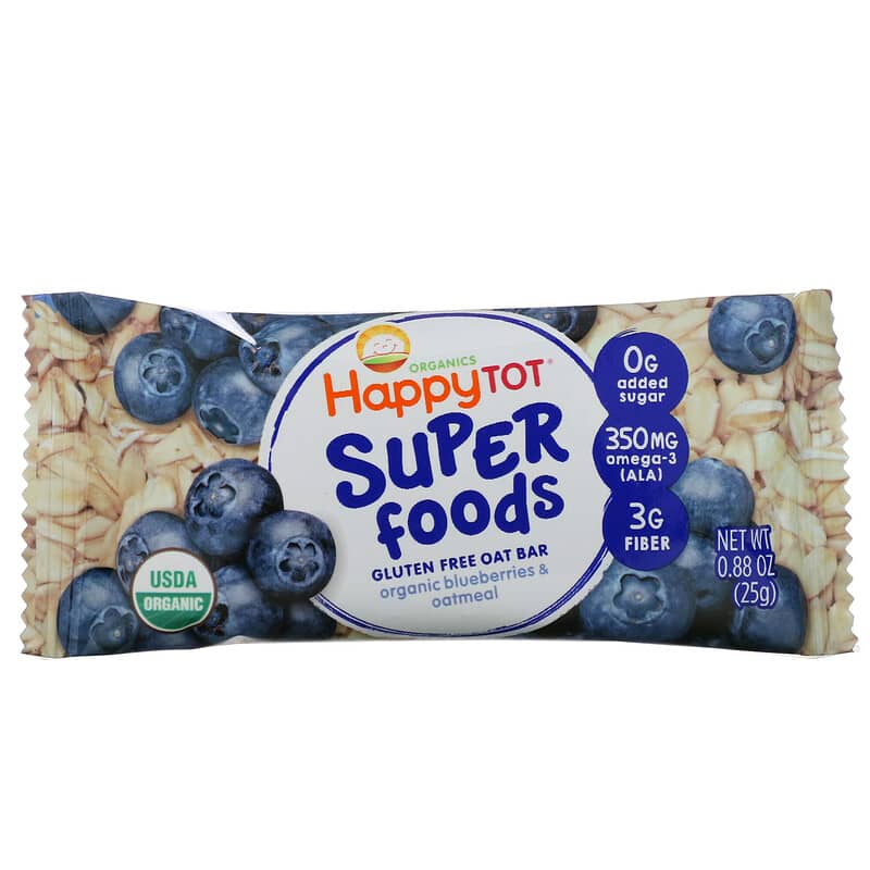 Happy Family Organics, Happy Tot, Superfoods, Gluten Free Oat Bar, Organic Blueberries & Oatmeal, 5 Bars, 0.88 oz (25 g) Each