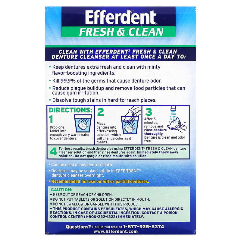 Efferdent, Anti-Bacterial Denture Cleanser, Fresh & Clean, 90 Tablets