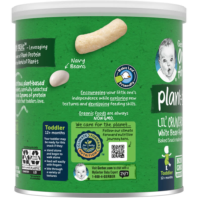 Gerber, Organic for Toddler, Lil' Crunchies, Plant-Tastic, Baked Snack made with Beans, 12+ Months, White Bean Hummus, 1.59 oz (45 g)