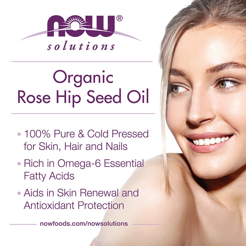 NOW Foods, Solutions, Certified Organic Rose Hip Seed Oil, 1 fl oz (30 ml)