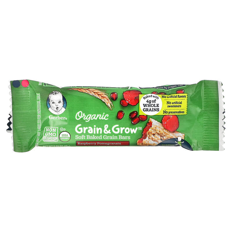 Gerber, Organic, Grain & Grow, Soft Baked Grain Bars, 12+ Months, Raspberry Pomegranate, 8 Individually Wrapped Bars, 0.68 oz (19 g) Each