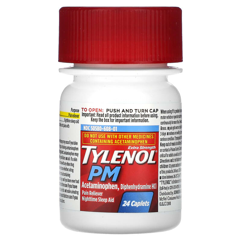 Tylenol, Extra Strength PM Acetaminophen, Pain Reliever, Nighttime Sleep Aid, 24 Caplets