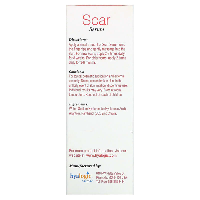 Hyalogic LLC, Scar Serum with Hyaluronic Acid, Allantoin & B5, .47 fl oz (13.5 ml)