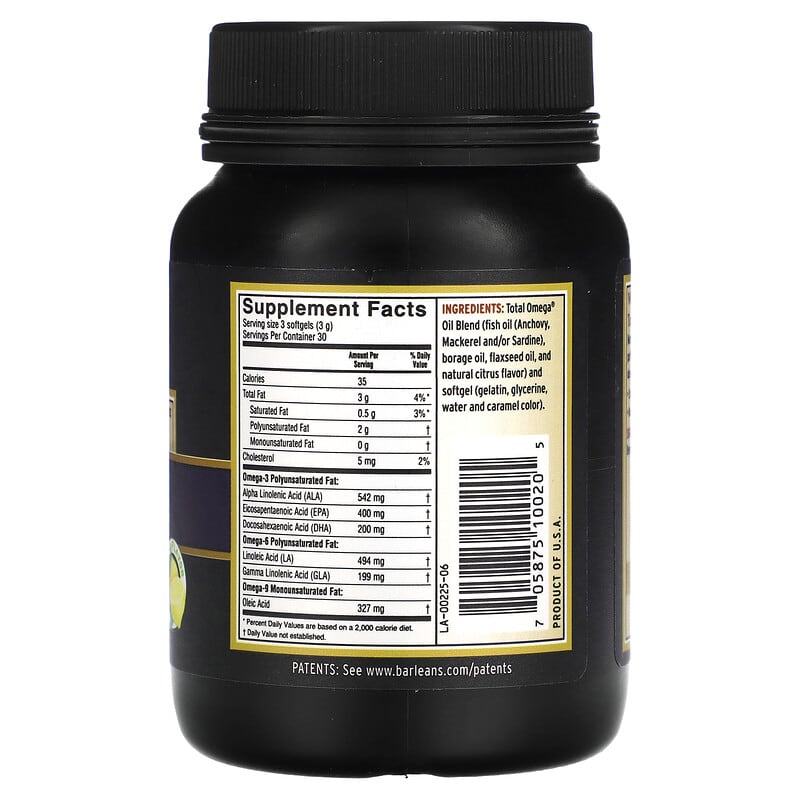 Barlean's, Master Blend, Total Omega 3-6-9, Lemonade, 90 Softgels