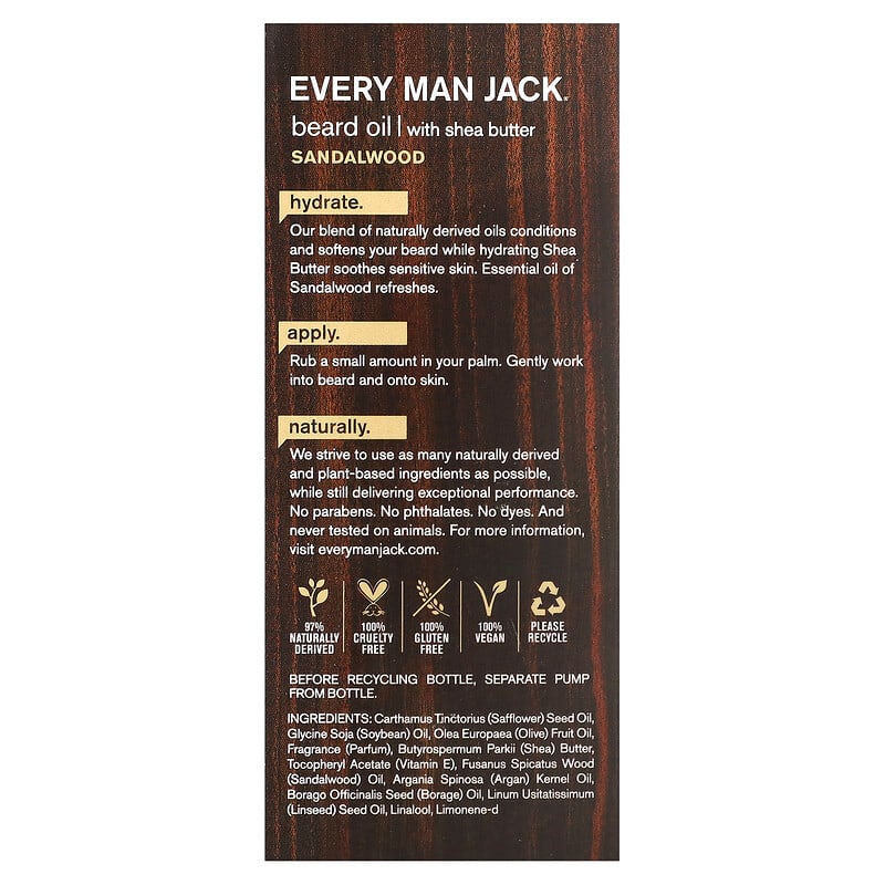 Every Man Jack, Hydrating Beard Oil with Shea Butter, Sandalwood, 1 fl oz (30 ml)