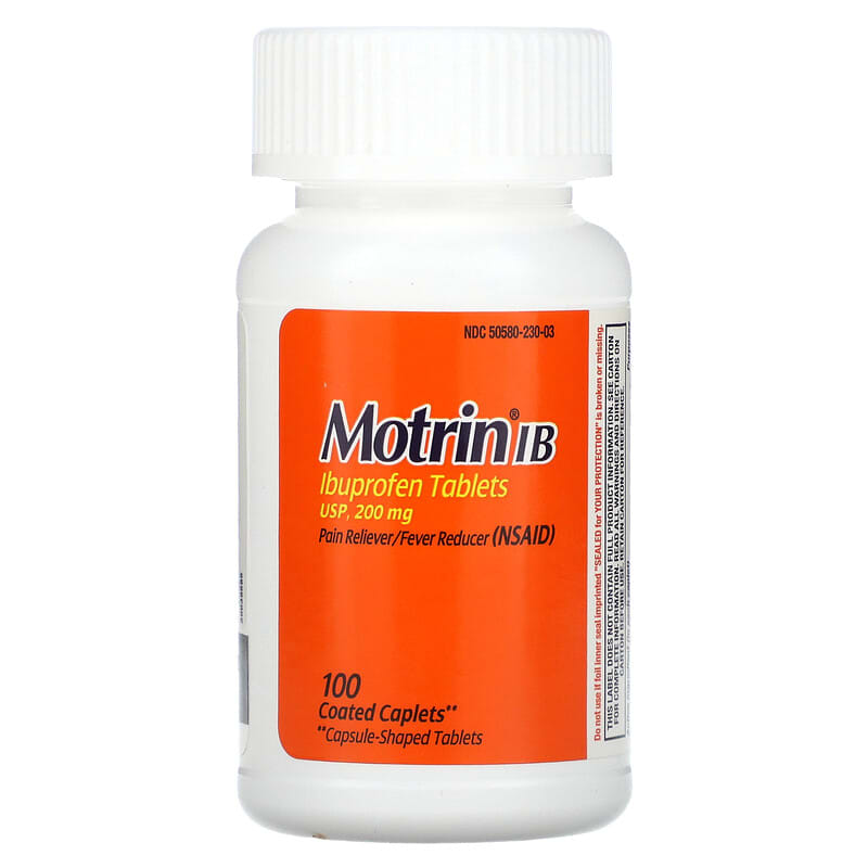 Motrin, Ibuprofen Tablets, 200 mg, 100 Coated Caplets