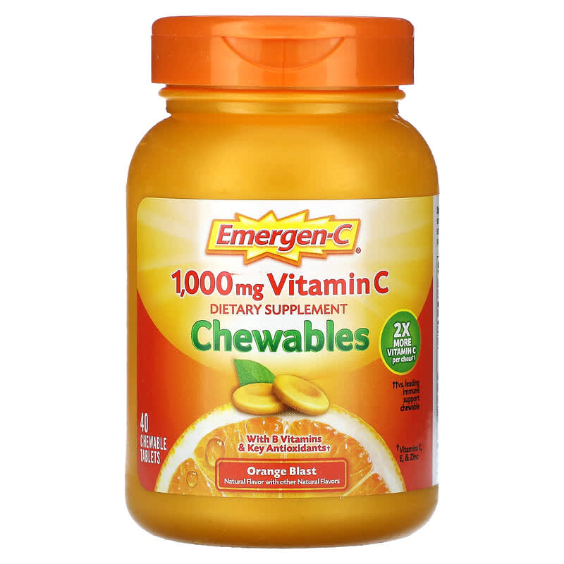 Emergen-C, Vitamin C Chewables, Orange Blast, 500 mg, 40 Chewable Tablets