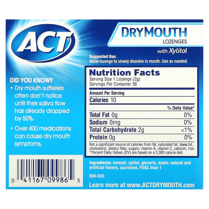 Act, Dry Mouth Lozenges with Xylitol, Soothing Mint, 36 Lozenges