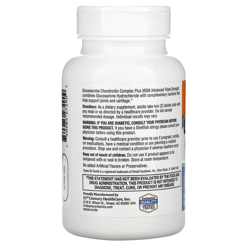 21st Century, Glucosamine Chondroitin Complex Plus MSM, Advanced Triple Strength, 80 Tablets