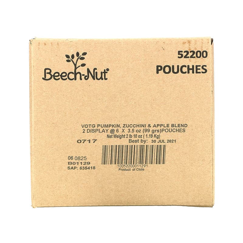 Beech-Nut, Veggies, 6+ Months, Pumpkin, Zucchini & Apple, 12 Pouches, 3.5 oz (99 g) Each