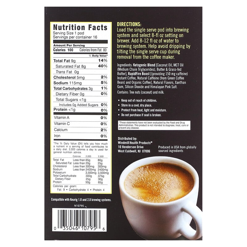 RAPIDFIRE, Ketogenic Coffee Pods, French Vanilla, Medium Roast, 16 Pods, 8.48 oz (240 g)