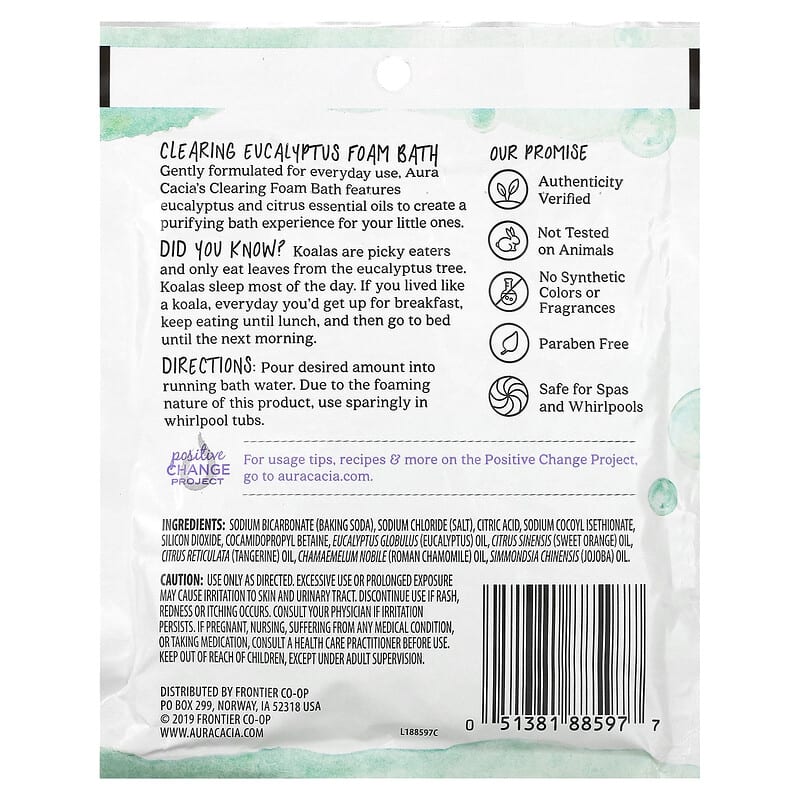 Aura Cacia, Foam Bath, Clearing  Eucalyptus, 2.5 oz (70.9 g)