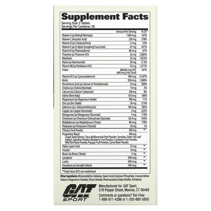 GAT, Mens Multi + Test, 60 Tablets