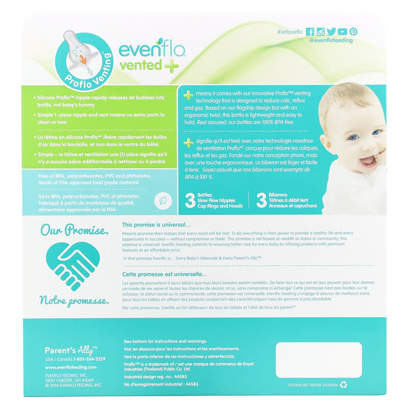 Evenflo Feeding, Vented+ Twist PP Clear Bottles, Standard, 0+ Months, Slow Flow, 6 Bottles, 8 oz (240 ml) Each