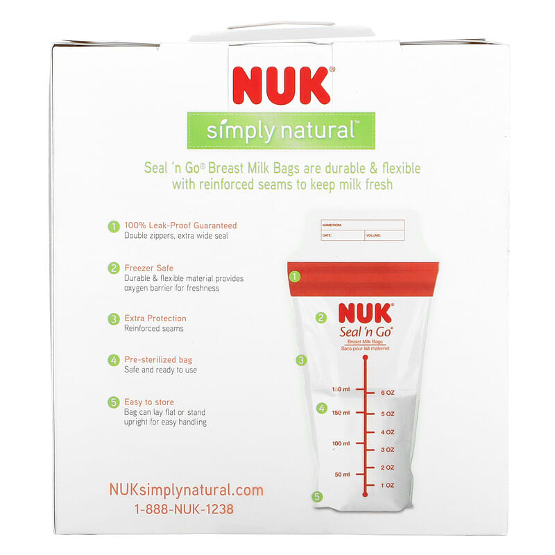 NUK, Seal 'n Go, Breast Milk Bags, 100 Pre-Sterilized Storage Bags, 6 oz (180 ml) Each