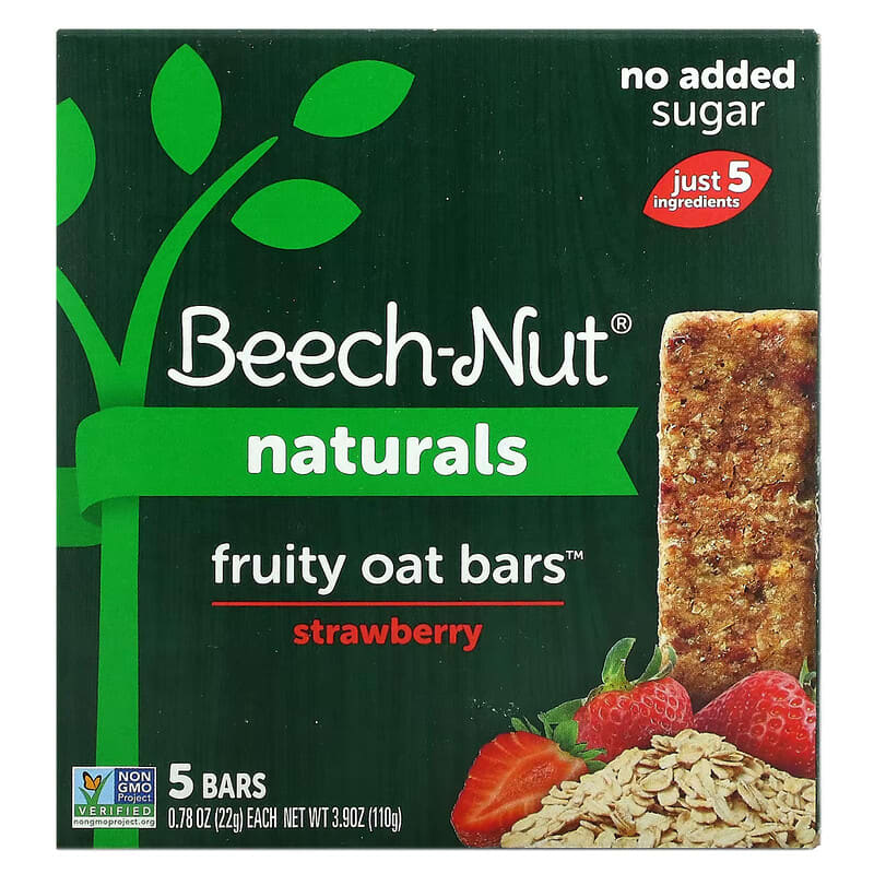 Beech-Nut, Naturals, Fruity Oat Bars, 12+ Months, Strawberry, 5 Bars, 0.78 oz (22 g) Each