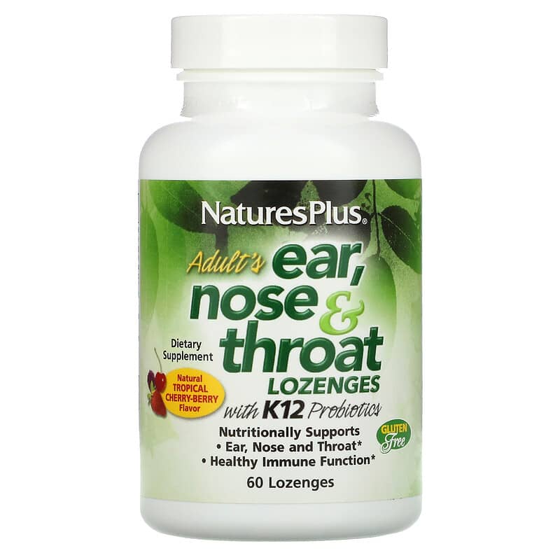 NaturesPlus, Adult's Ear, Nose & Throat Lozenges, Natural Tropical Cherry Berry, 60 Lozenges