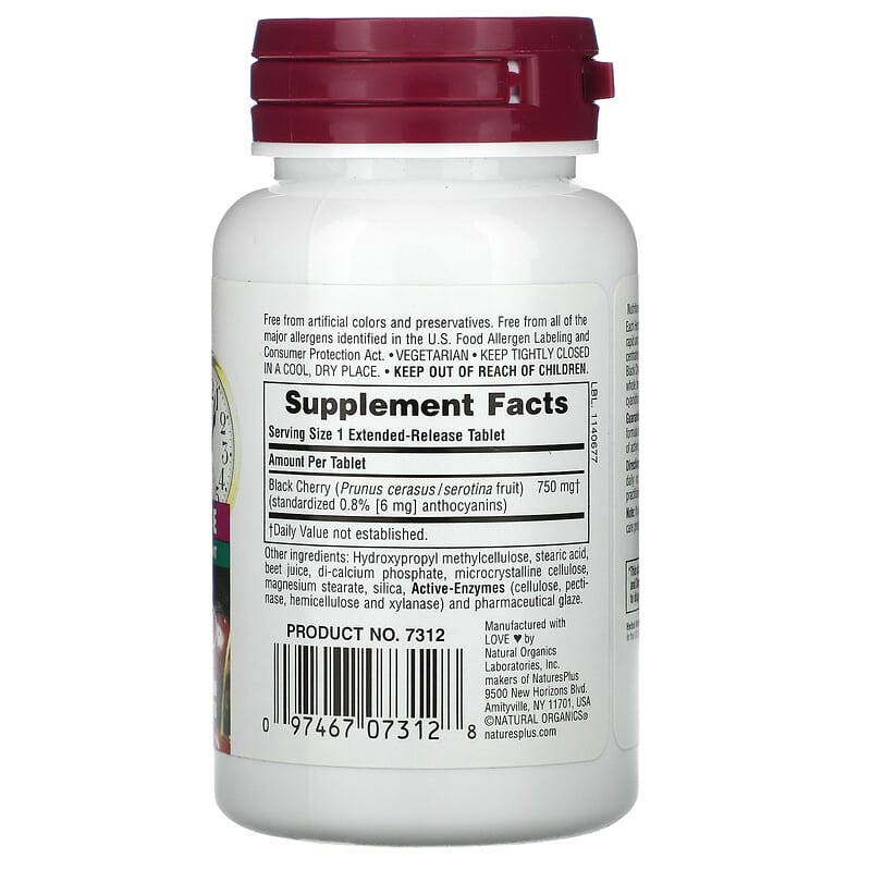 NaturesPlus, Herbal Actives, Black Cherry, 750 mg, 30 Tablets