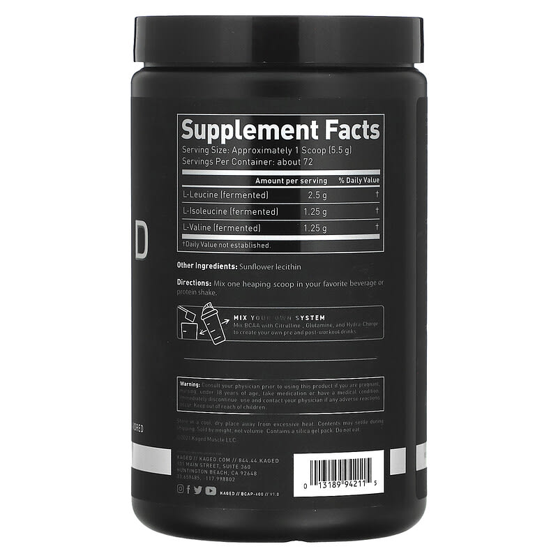 Kaged, BCAA 2:1:1, Unflavored, 14.1 oz (400 g)